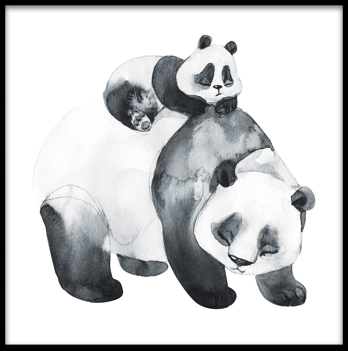 Panda familie akvarel plakat