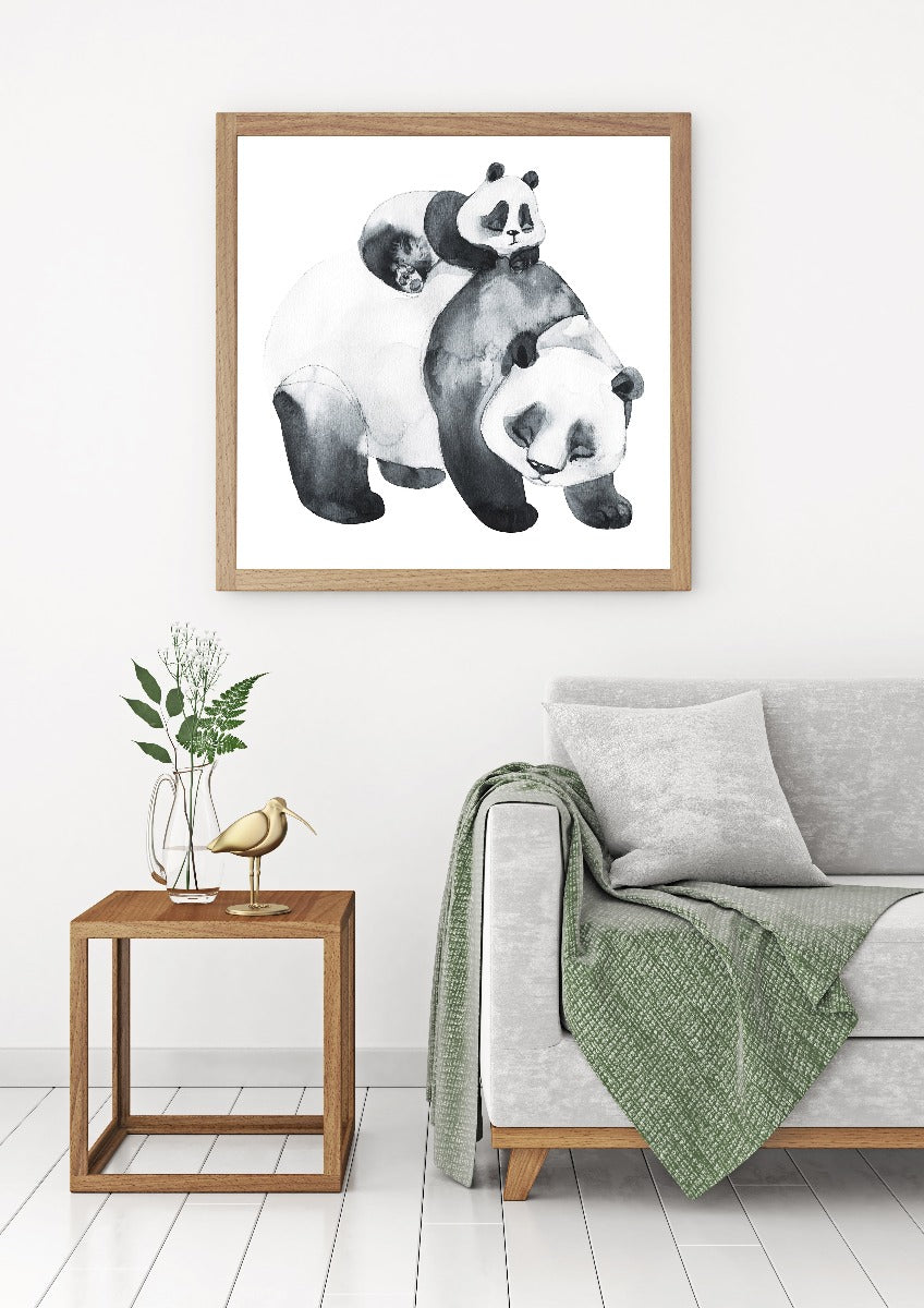 Panda familie akvarel plakat