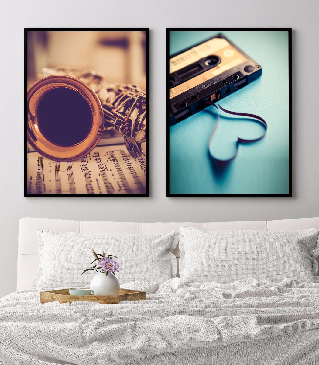 Saxofon og noter Vintage plakat