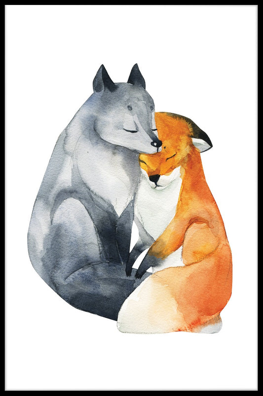  Fox love akvarel plakat