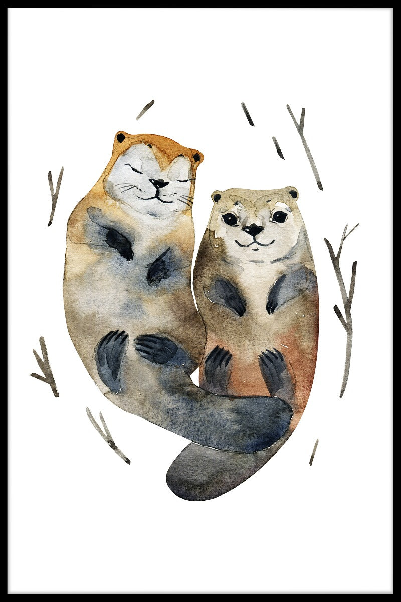  Otter Love akvarel plakater