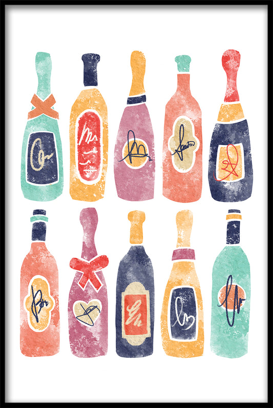  Vinflasker Illustration plakat