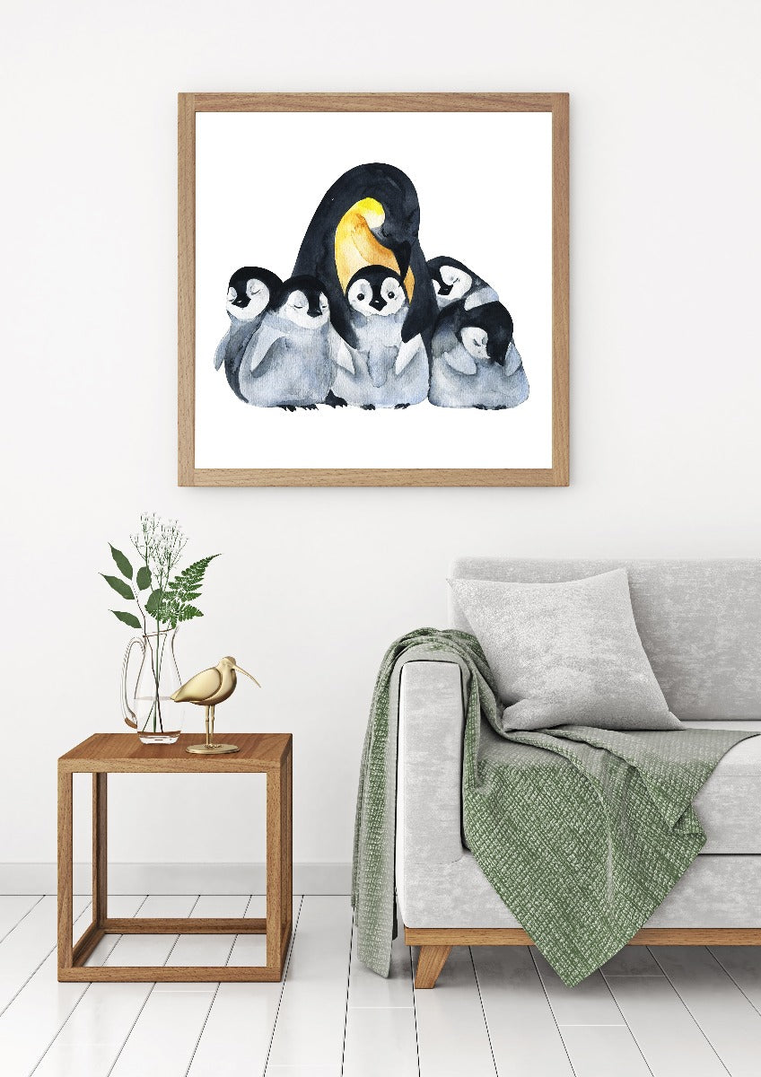  Penguin familie akvarel plakat