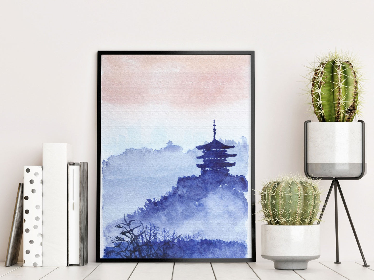  Akvarel japansk tempel skov plakat