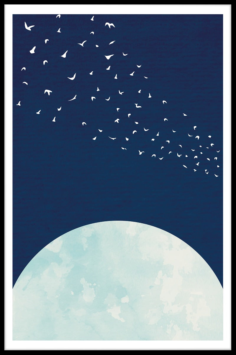 Månen flok af fugle plakat